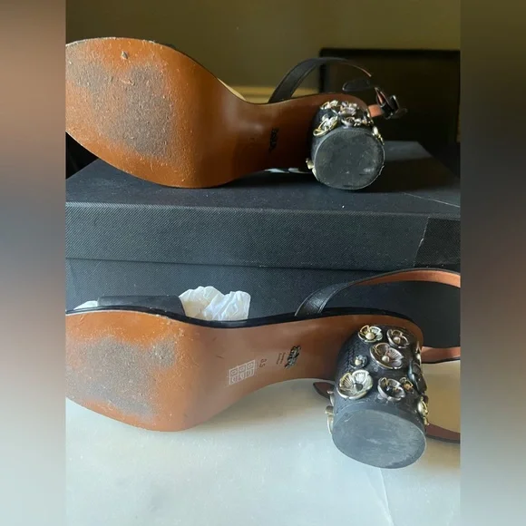 🥀 Coach Tea Rose Black Heels/Sandals - Picture 3 of 16